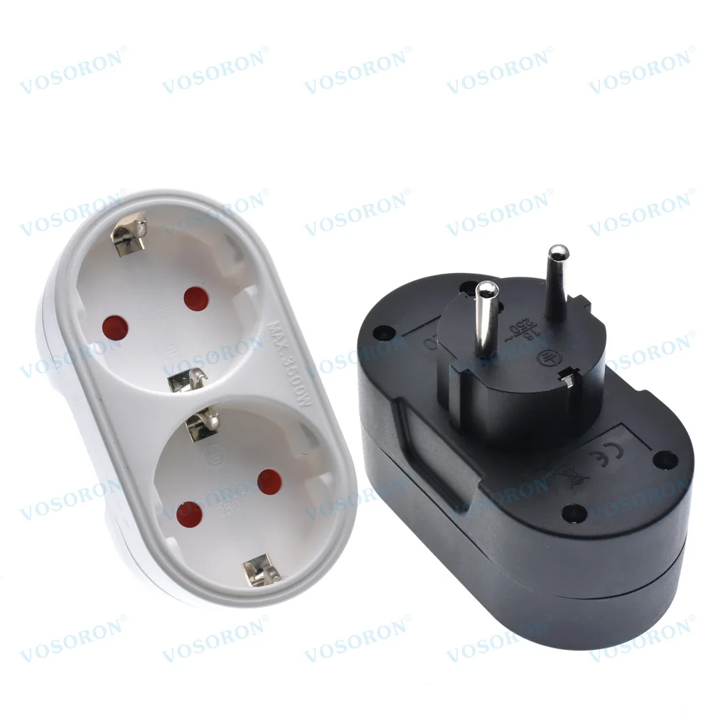 Adapter Converter Outlet Conversion Socket EU Power Travel 16A 250V AC Safety Door 1 to 2 Way European French Electrical Plug