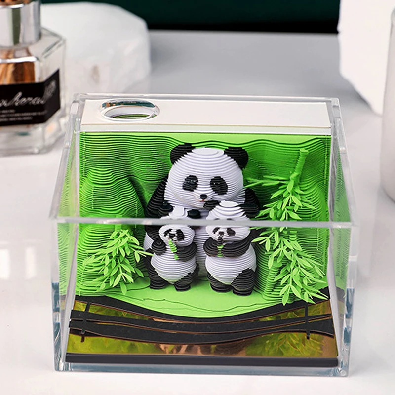 Panda Desk Calendar 2025 Calendar Memo Pad Creative Desk Calendar DIY Notes Notepad 3D Art Calendar Paper Carving Gift House