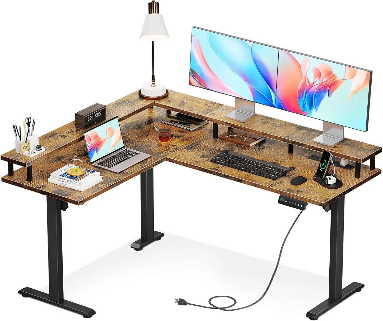 Electric L Shaped Standing Desk, 59 Inch Height Adjustable Stand Up Desk, Desk for Home Office ＆ Computer Workstation