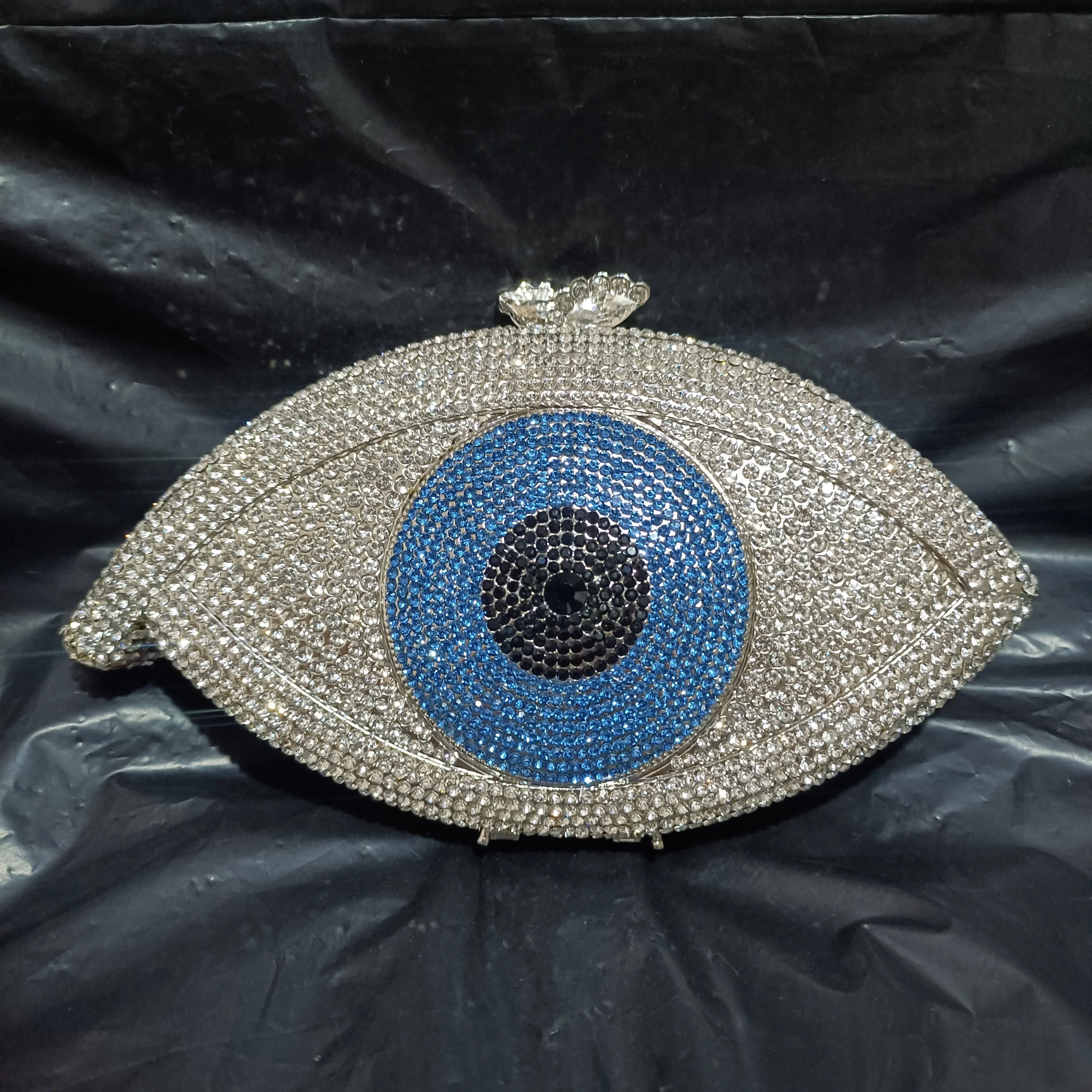 

XIYUAN Evil Eye Silver Crystal Dinner Party Handbag Women Diamond Banquet Evening Bag Wedding Bridal Cocktail Prom Gala Purse