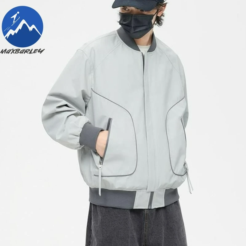 

Maxbarley New Jacket Men Trend Stand Collar Striped Outdoor Camping Windproof Casual Daily Versatile Gorpcore Spring Autumn Coat