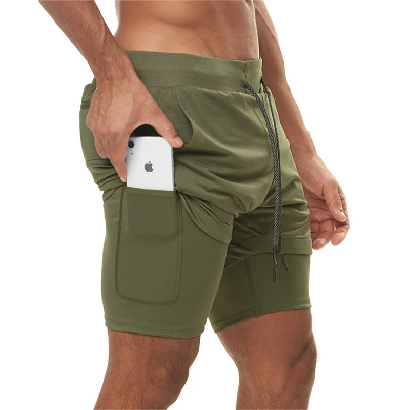 

2026 Summer Men's Multi Pocket Shorts Fitness sweatpants Breathable shorts Lined Skinny double-deck Mesh pure color men Shorts