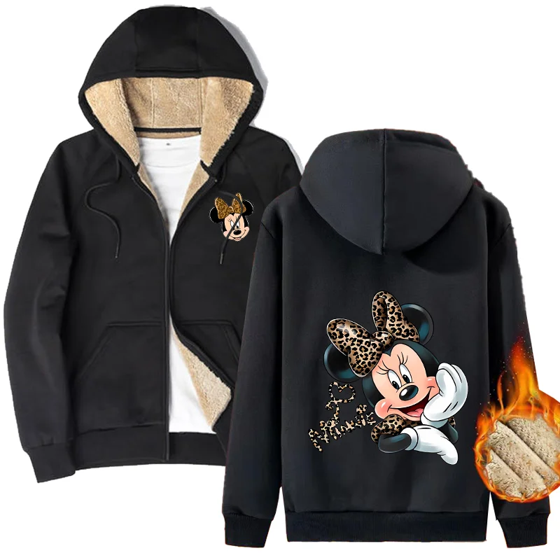 Minnie Mouse Lamb Wool Jacket Autumn Winter Cartoon Anime Oversize Cool Coats Comfortable Warm Velvet Hooded Cardigan Sweatshirt