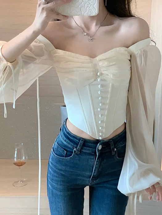 New Fishbone chiffon Corset Tube Top Vest Summer Clothing Panel Shape Bare Shoulder Party Sexy Crop Women Tube Tops