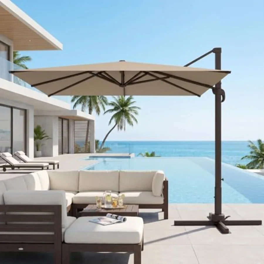 Cantilever Patio Umbrella, Large Rectangular Aluminum Outdoor Offset Umbrella with 360-degree Rotation, 4 Position Tilt, UV Pro