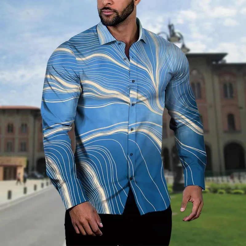 High-end shirt, Hawaiian shirt, floral print, long-sleeved single-breasted clothing, fashionable street style, versatile design