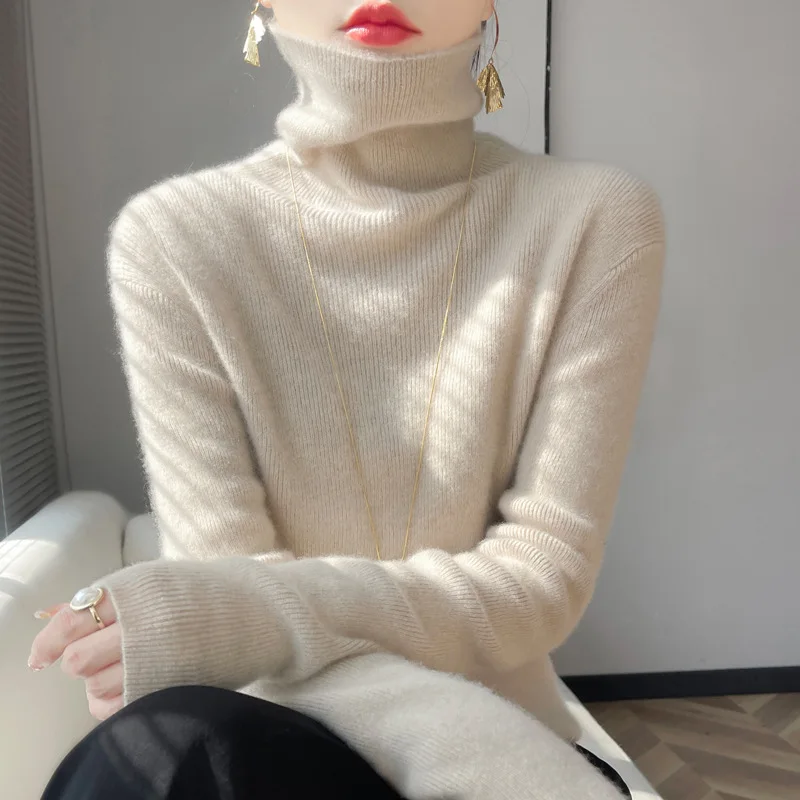 

New Women Wool-blend Pullover Sweater Jacket Autumn Winter Turtleneck Knitted Bottom Shirt Fashion Female Casual Knitted Sweater