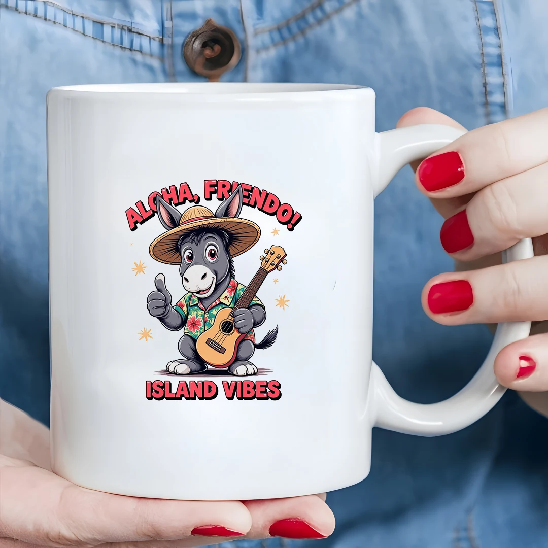 

11oz Hawaiian cartoon donkey mug Ukulele Island style kids' office home cup top choice for Christmas gifts