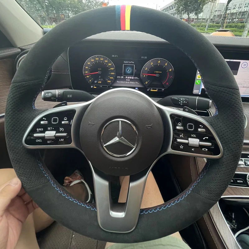 

Custom Car Steering Wheel Braid Cover Soft Suede 100% Fit For Mercedes Benz A-Class W177 B-Class W247 C-Class W205 CLS-Class