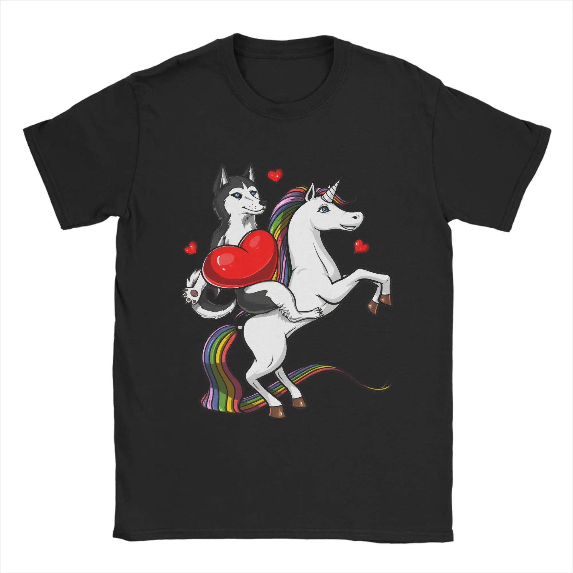 Siberian Husky Dog Riding Unicorn  Cotton T-Shirt For Man Summer  Vintage T Shirts Hip Hop Tee Shirt Oversized Hot Sale Clothes