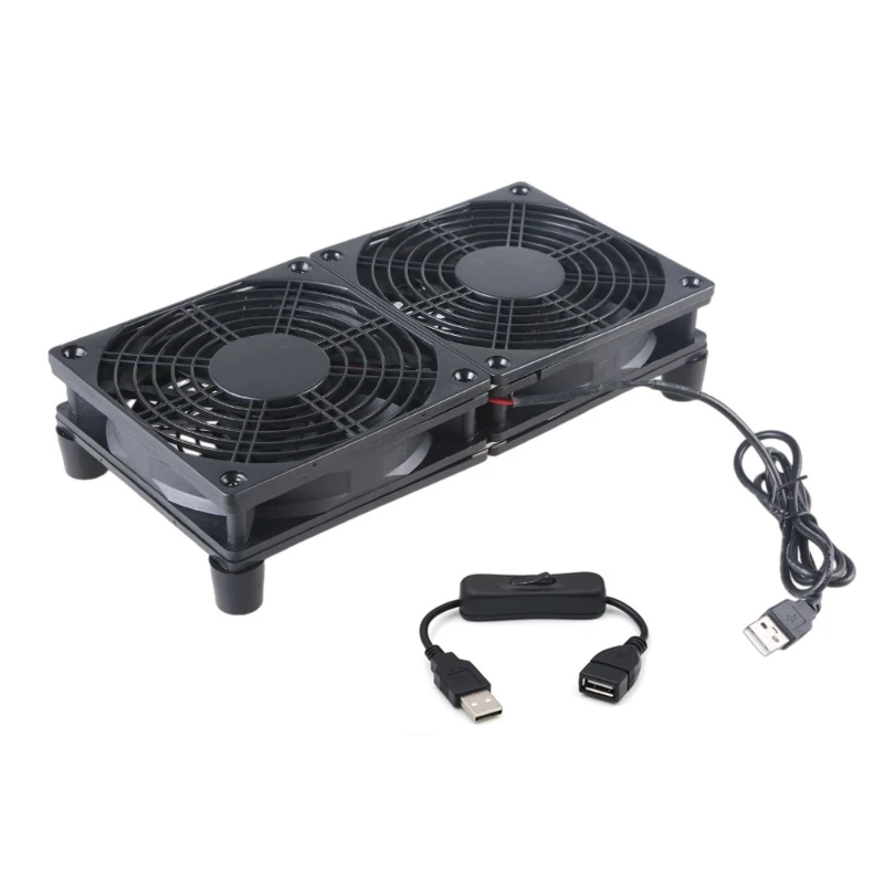 652F Router Cooling Fan For TV Box Radiator Fan Base Bracket 2 Fan Design USB 5V2A Power 240mm Stand Holder