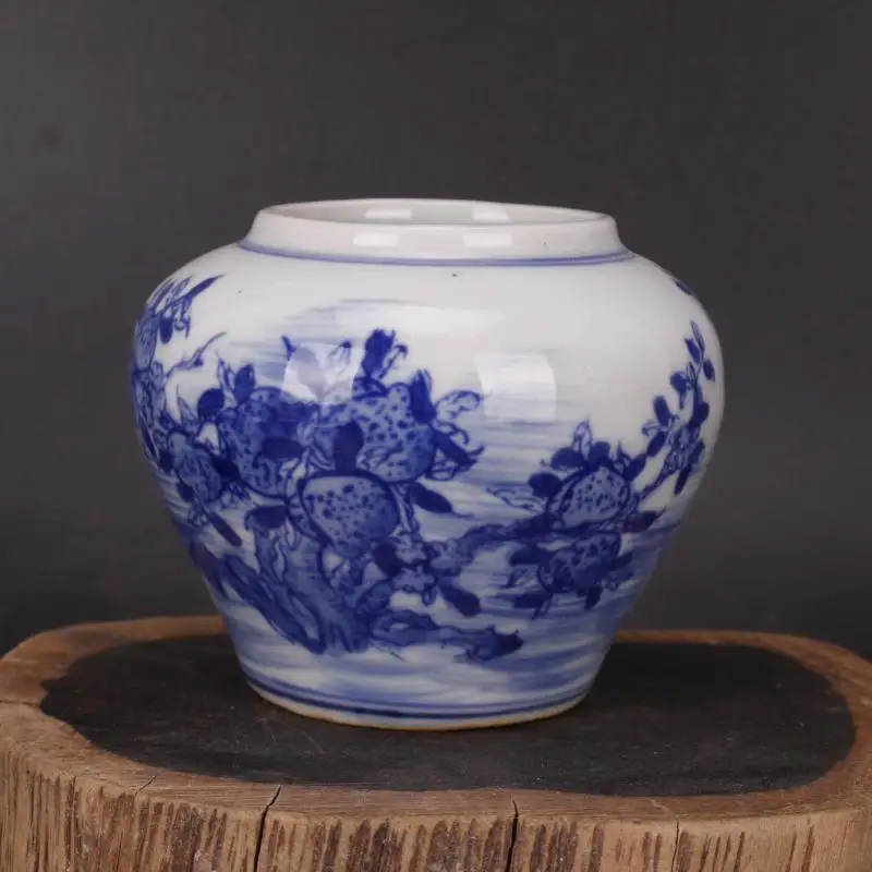 

Chinese Blue and White Porcelain Jar Qing Qianlong Peach Pattern Pot 2.8 inch