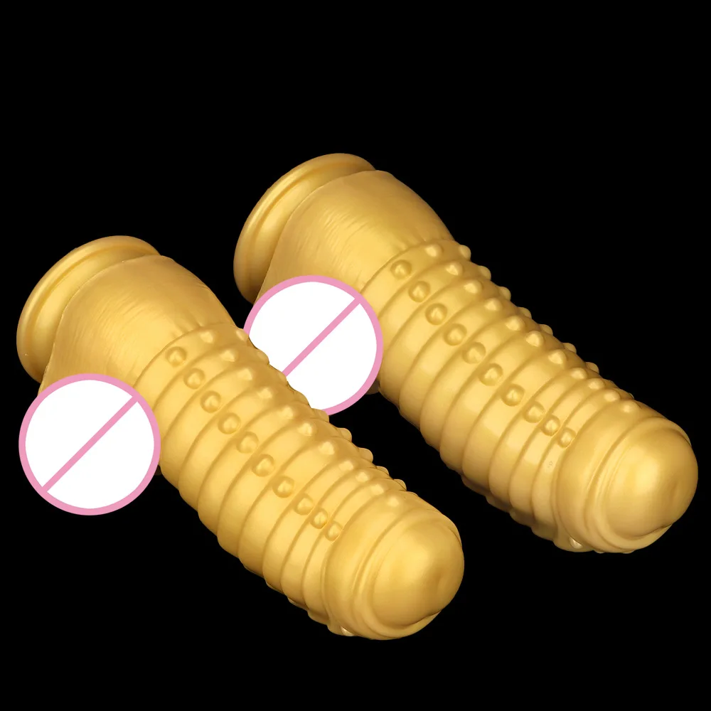 12cm Liquid Silicone Giant Anal Plug Strong Suction Cup Gold Huge Dildo Caterpillar Anal Dilator Simulated Penis Man Masturbator