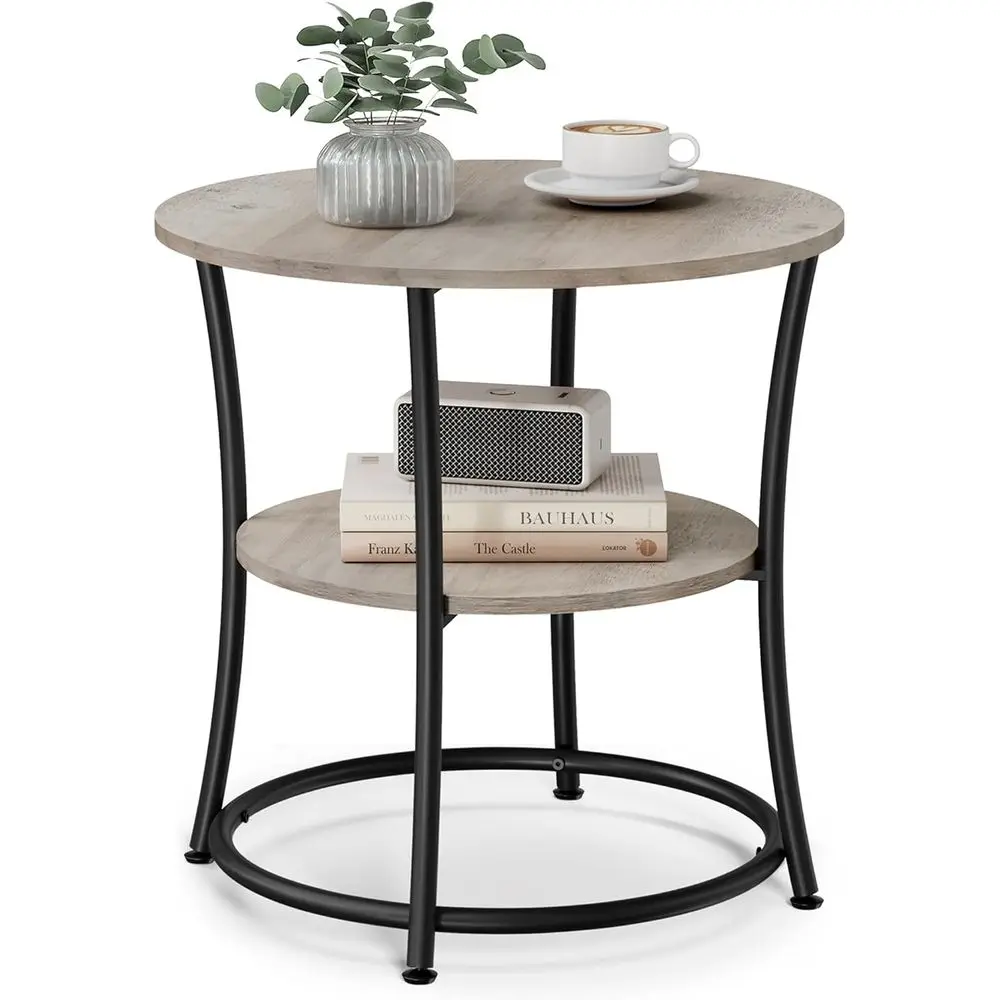 21.7-Inch Round Side Table, 2-Tier End Table, Nightstand with Steel Frame, Spacious Top for Small Spaces, Living Room, Bedroom,