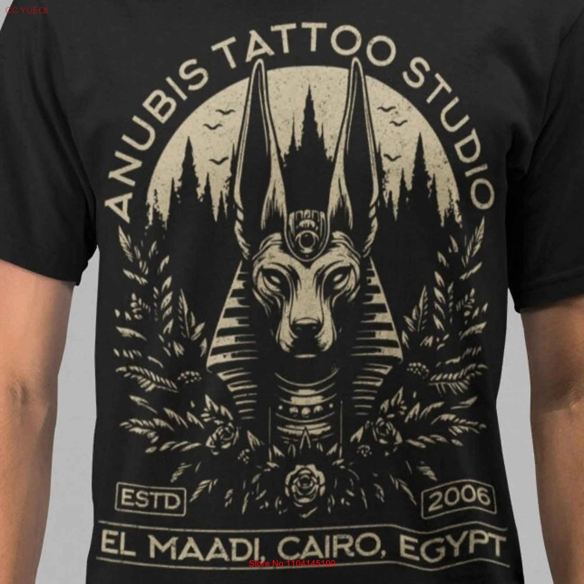 Anubis Tattoo Studio Design El Maadi Cairo Egypt Egyptian God T Shirt Women's Fit  long or short sleeves