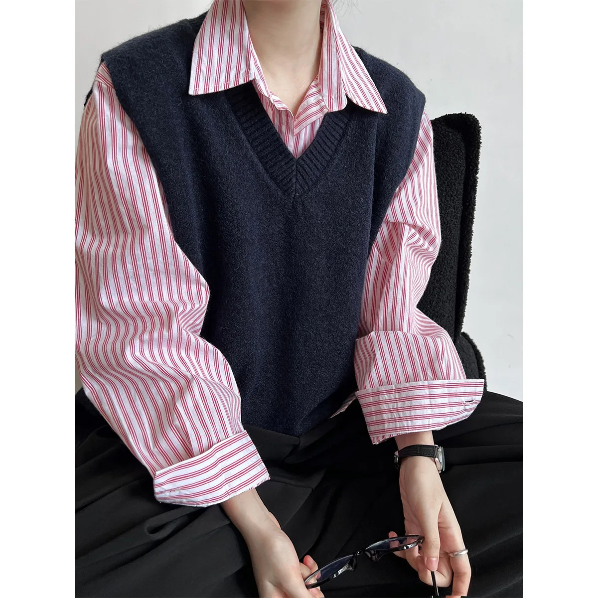 

Stacked Knitted Vest Women's Autumn New Versatile Split Vest Vest Sleeveless Top