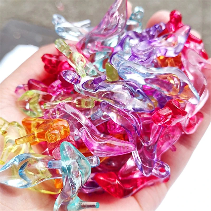 15Pcs Acrylic Multicolor Transparent Imitation Crystal High Heel Shoes Pendant Beads For Jewelry Making DIY Handmade Accessories
