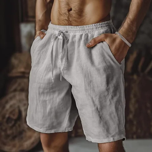 Summer Men Retro Bermuda Shorts Loose Casual Beach Vacation Solid Knee Length Walking Trousers Male Streetwear Shorts for Men