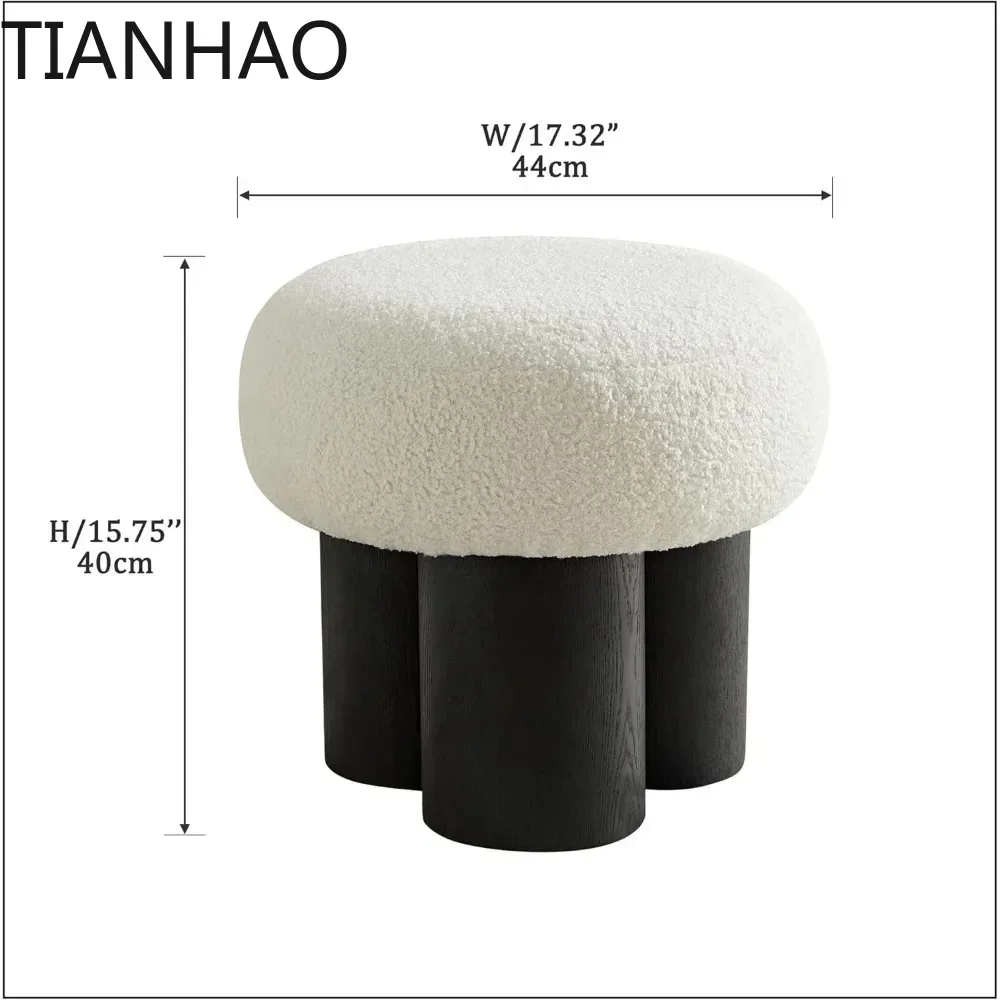 Foot Stool,Footrest Stool Ottoman, Mushroom Round, Vanity Stool, Teddy Fabric Seat for Couch, Office