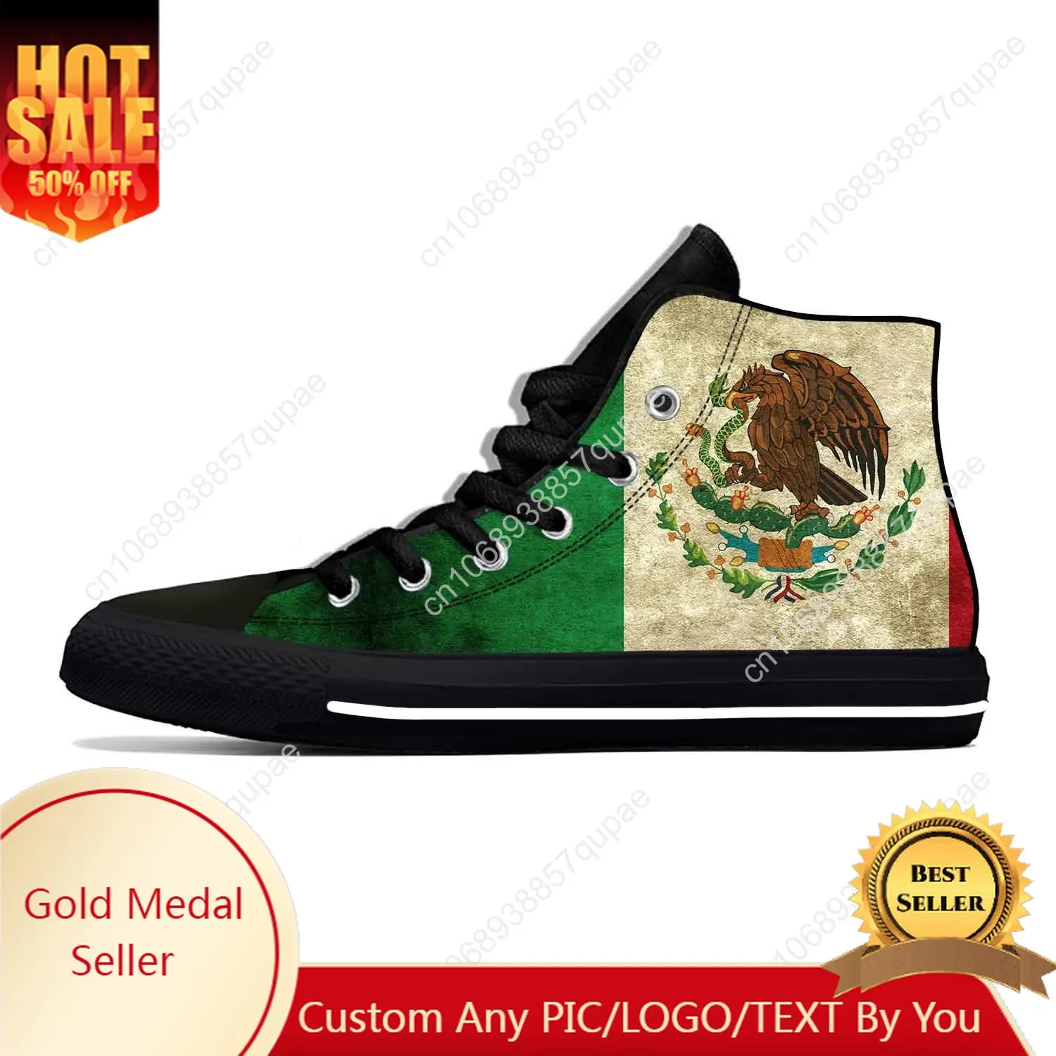 

Mexico Mexican Flag Patriotic Pride Fashion Funny Casual Cloth Shoes High Top Comfortable Breathable 3D Print Men Women Sneakers