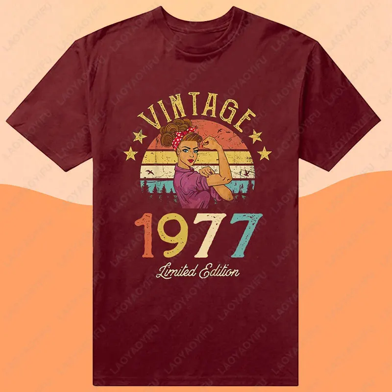 امرأة خمر 1977 طبعة محدودة الأسود القطن تي شيرت الرجال ريترو الصيف موضة 48th 48 سنة حفلة عيد ميلاد الذكور بلايز #1