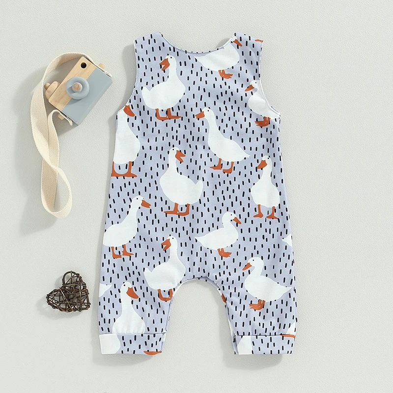 

Adorable Baby Boys Romper Sleeveless Jumpsuit with Fun Animal Print for Newborns and Toddlers - Stylish Summer Outfit