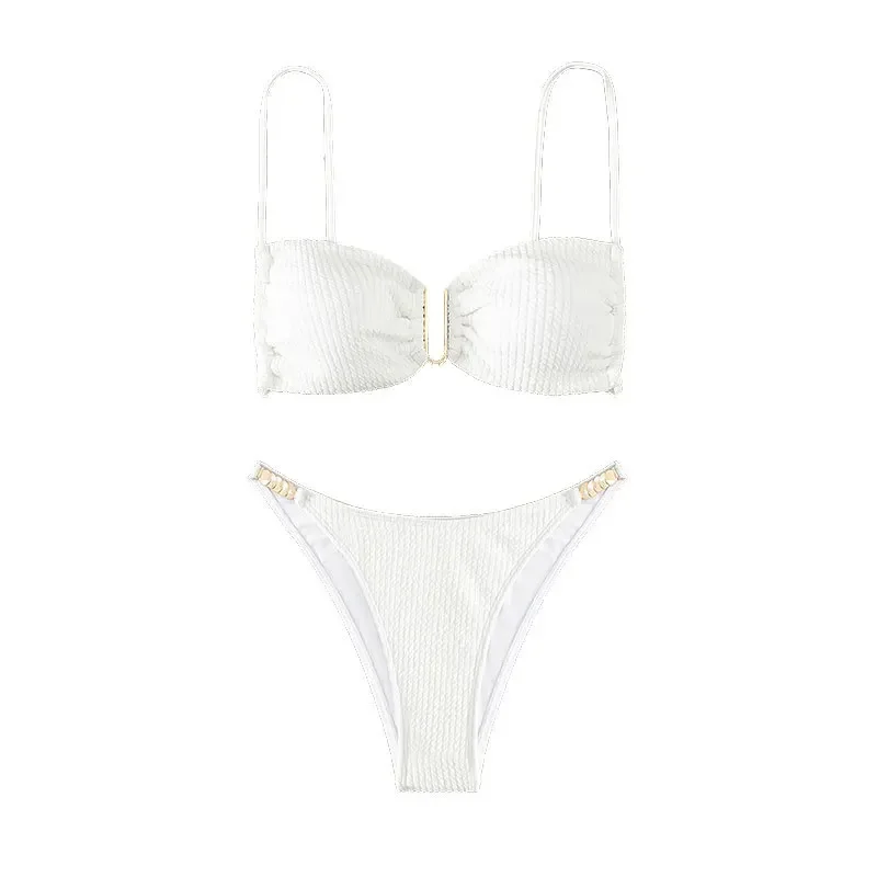 HIAVAVA-Bikinis Bandeau sexys con eslabones metálicos en U, traje de baño de dos piezas para mujer, traje de baño con Tanga, ropa de playa de cintura baja