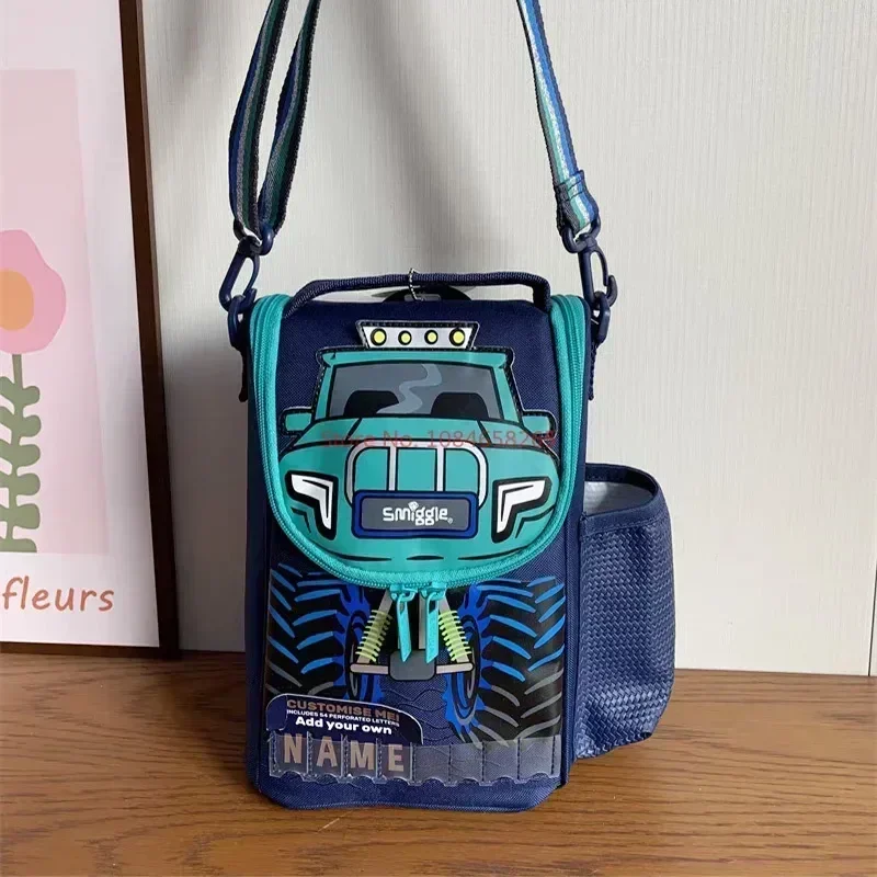 Genuine Australian Smiggle Schoolbag Cute Blue Truck School Bag Medium Children Backpack Water Cup Retractable Pen Bag Lunch Bag