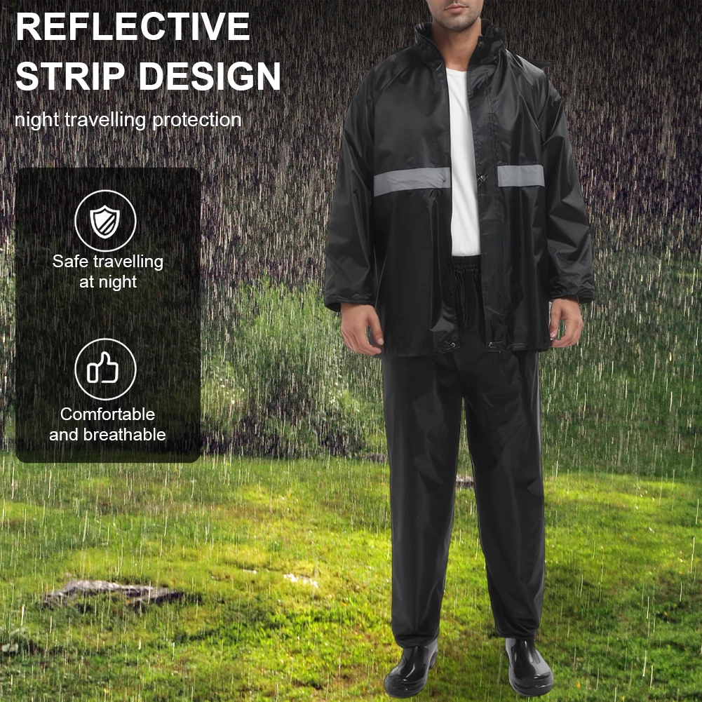 Rain Suit with Reflective Strip Waterproof Jacket and Trouser Suit Anti-storm Rain Jacket Pants Suit Breathable for Men Women