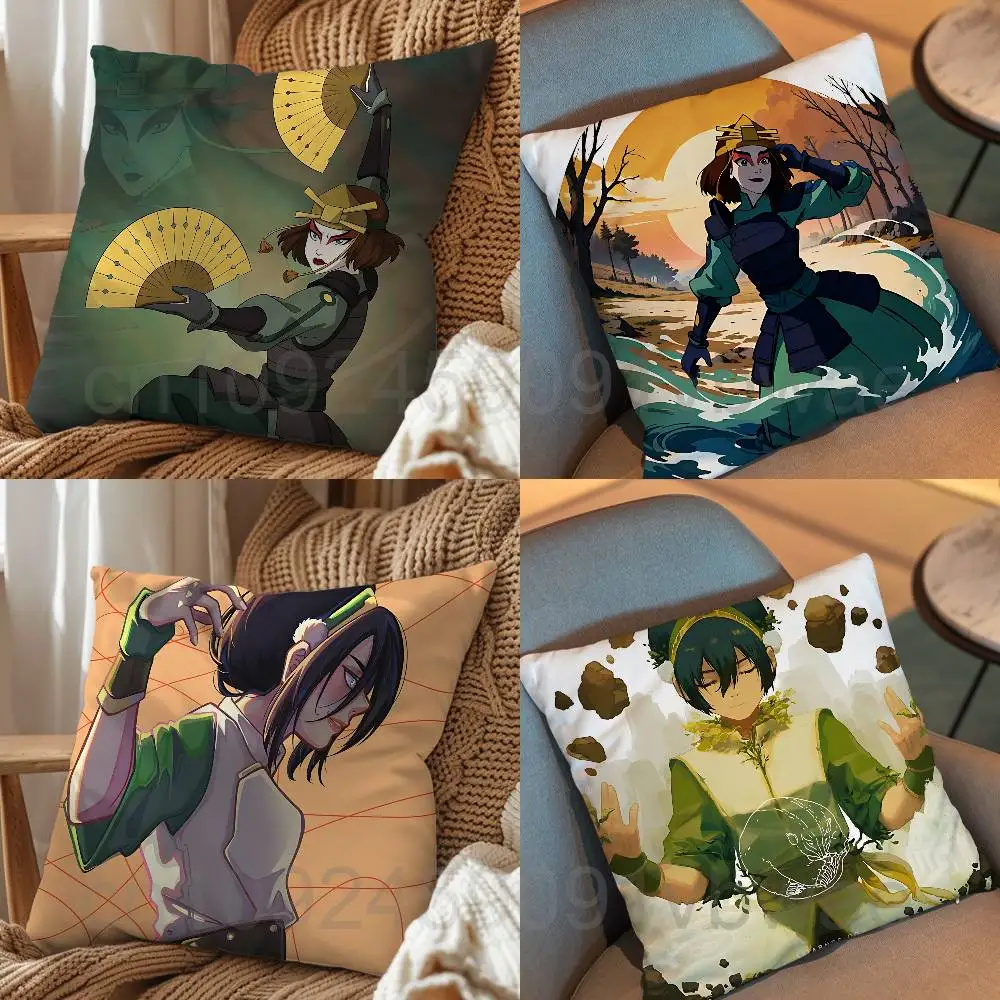 

cartoon Suki Toph Last Airbender Pillow Case Anti-dustmite Pillowcase Invisible zipper silky short plush Sofa cushion cover