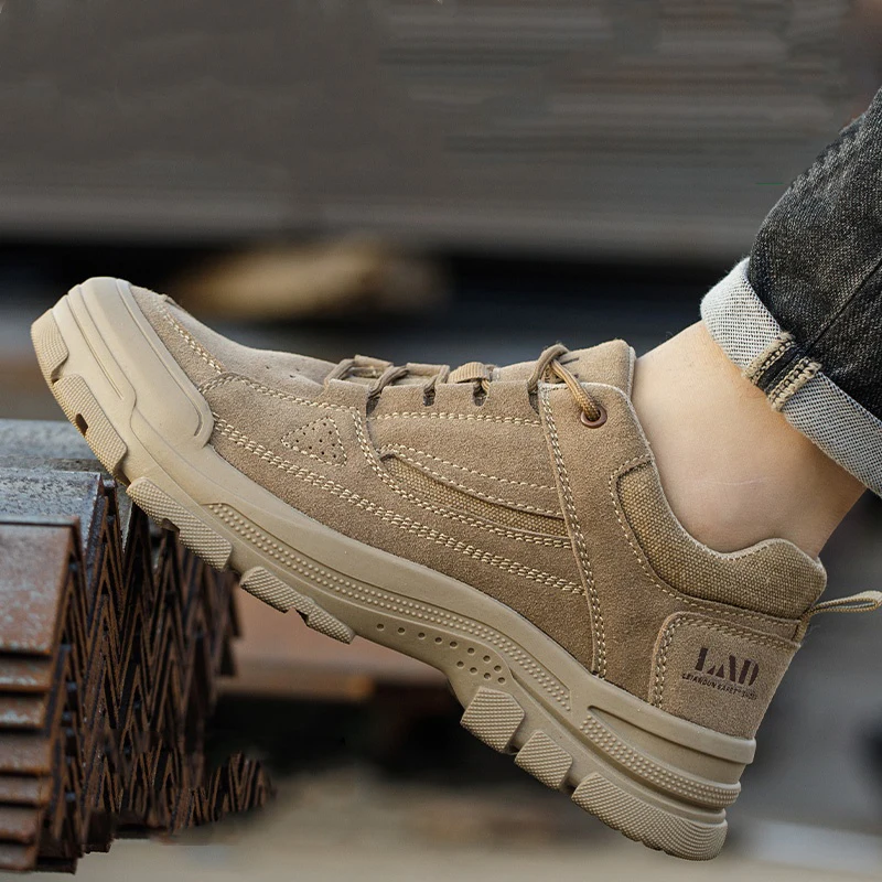mens fashion breathable steel toe caps working safety boots cow suede leather welding shoes worker security sneakers protection