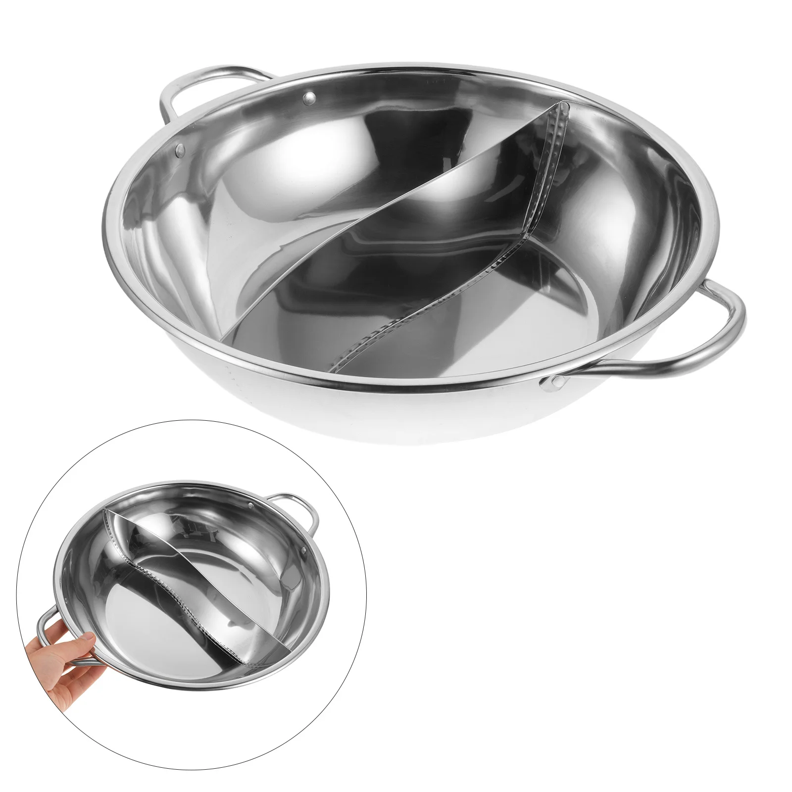 

14 Inch Stainless Steel Hot Pot Pan Dual Flavor Divider Soup Pot For Induction Cooktop Gas Stove Stockpot Cooking Pots
