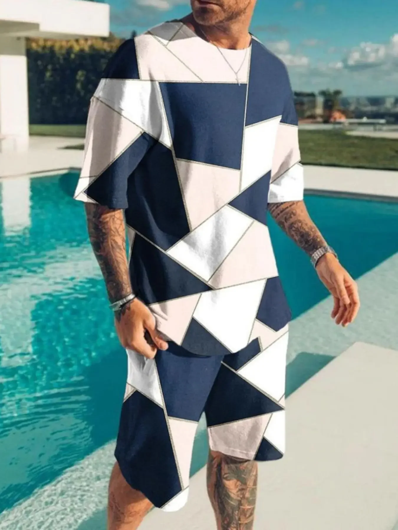 

Men T Shirts Shorts 2 Piece Sets Tees Suit Fashion Male Graphical Pattern Print Streetwear Casual Short Sleeve Tracksuit Suit