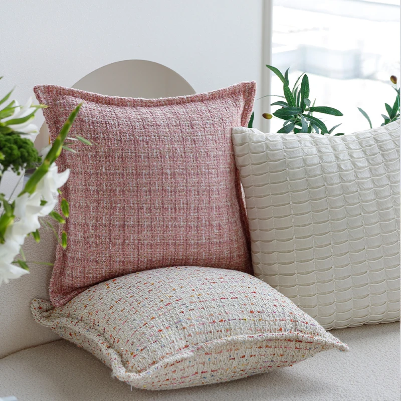 Jacquard Pink Pillowcases Home Decor Items Warm Minimalist Farmhouse Cushions Covers 45x45cm Pillow Cover Decorative For Home