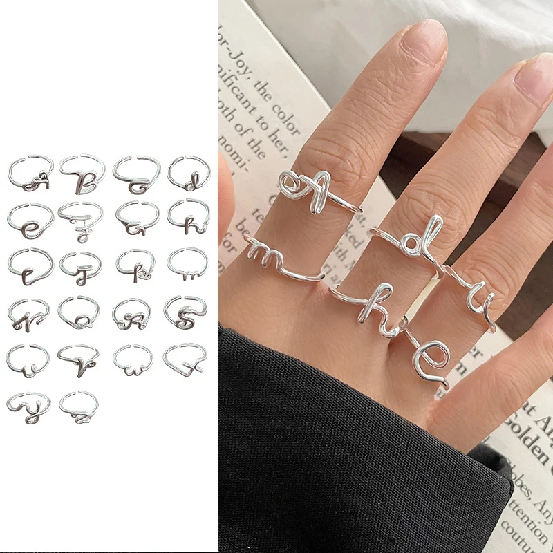 

2023 Fashion 925 Sterling Silver 26 Letter Ring High Quality Initials Ring Party Gift For Women Fine Accessories