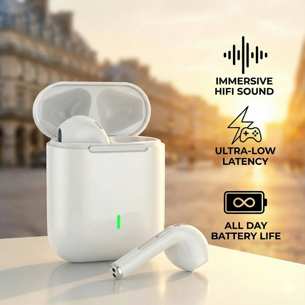 Écouteurs sans fil J18, suppression du bruit, casque HiFI stéréo pour jeux avec micro Écouteurs intra-auriculaires TWS étanches