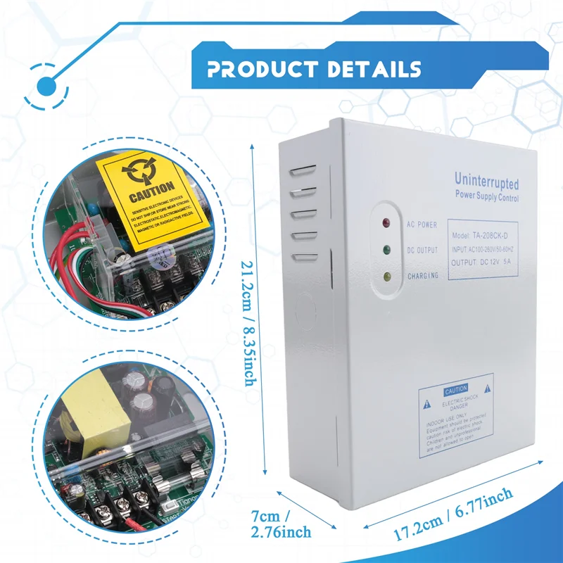 208CK-D AC 110-240V DC 12V/5A Door Access Control System Switching Supply Power UPS Power Supply