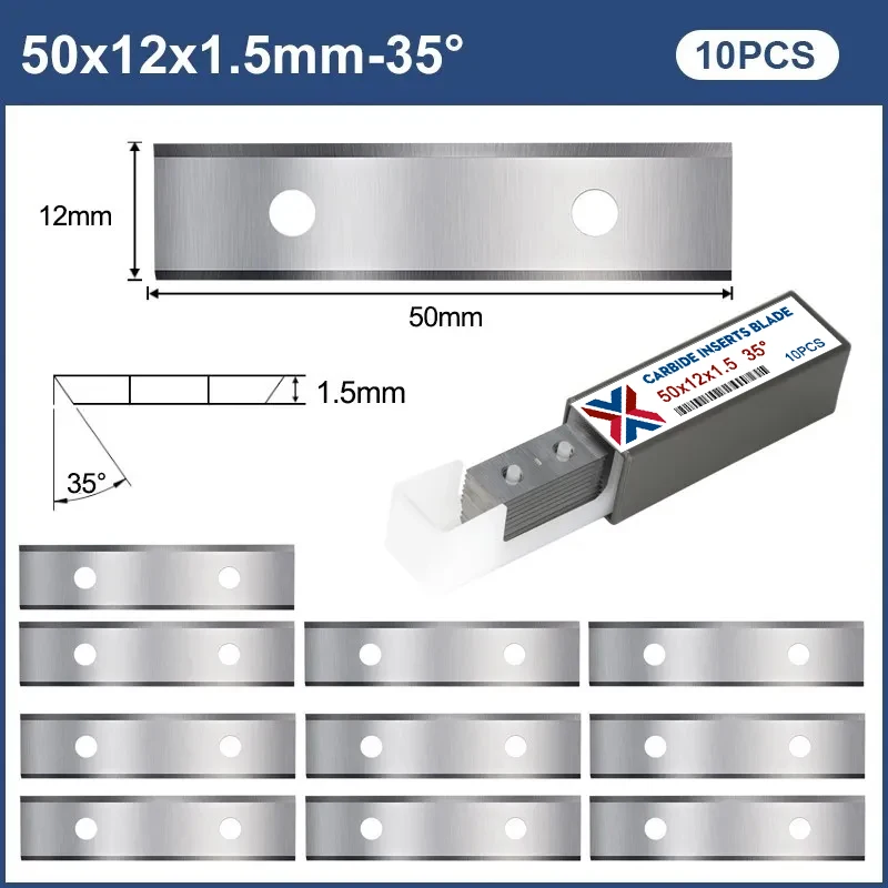 XCAN Carbide Inserts Cutter Blades 50x12x1.5mm Paint Scraper for Surfacing Groove Helical Planer Heads and Hand Hold Scraper 