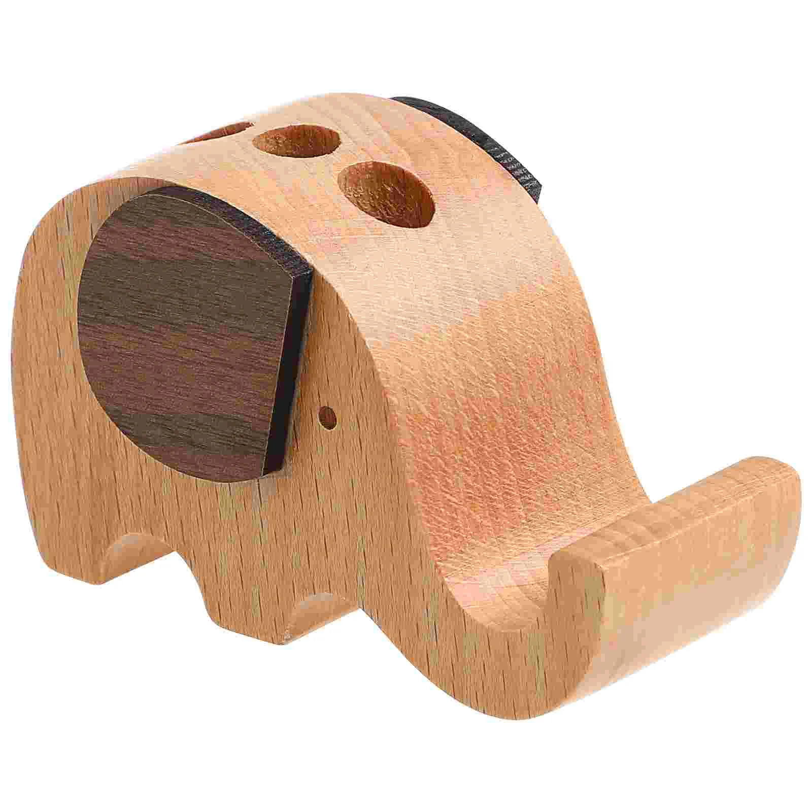 Pen Holders Elephant Phone Bracket Desk Stuff Organizer Solid Wood Teacher Decor Pencil Pot Container