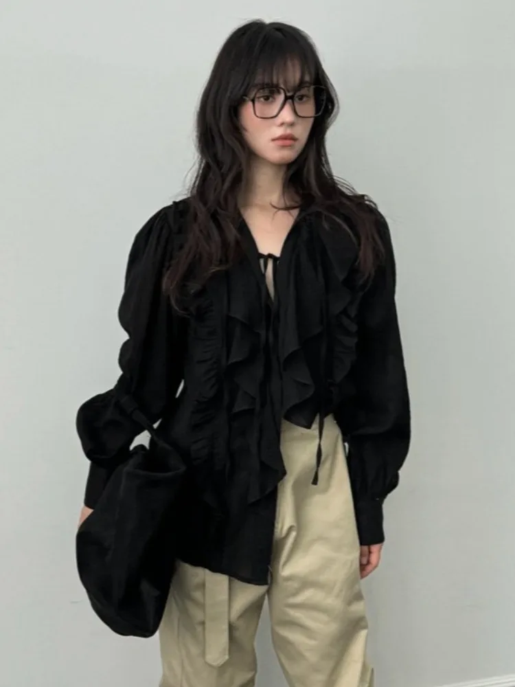 نموذج Ele Bla النسائي irt Faionable Textured Sensation Bubble Sve طويل Sve رفيع لأوائل الخريف #3