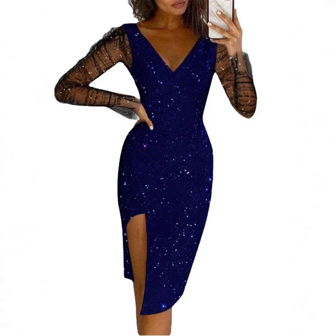 Moderne Sle dames V-Ne Bodycon Dr Sparkling Rhinestone Me avondjurk midden taille polyester stof lang Sve