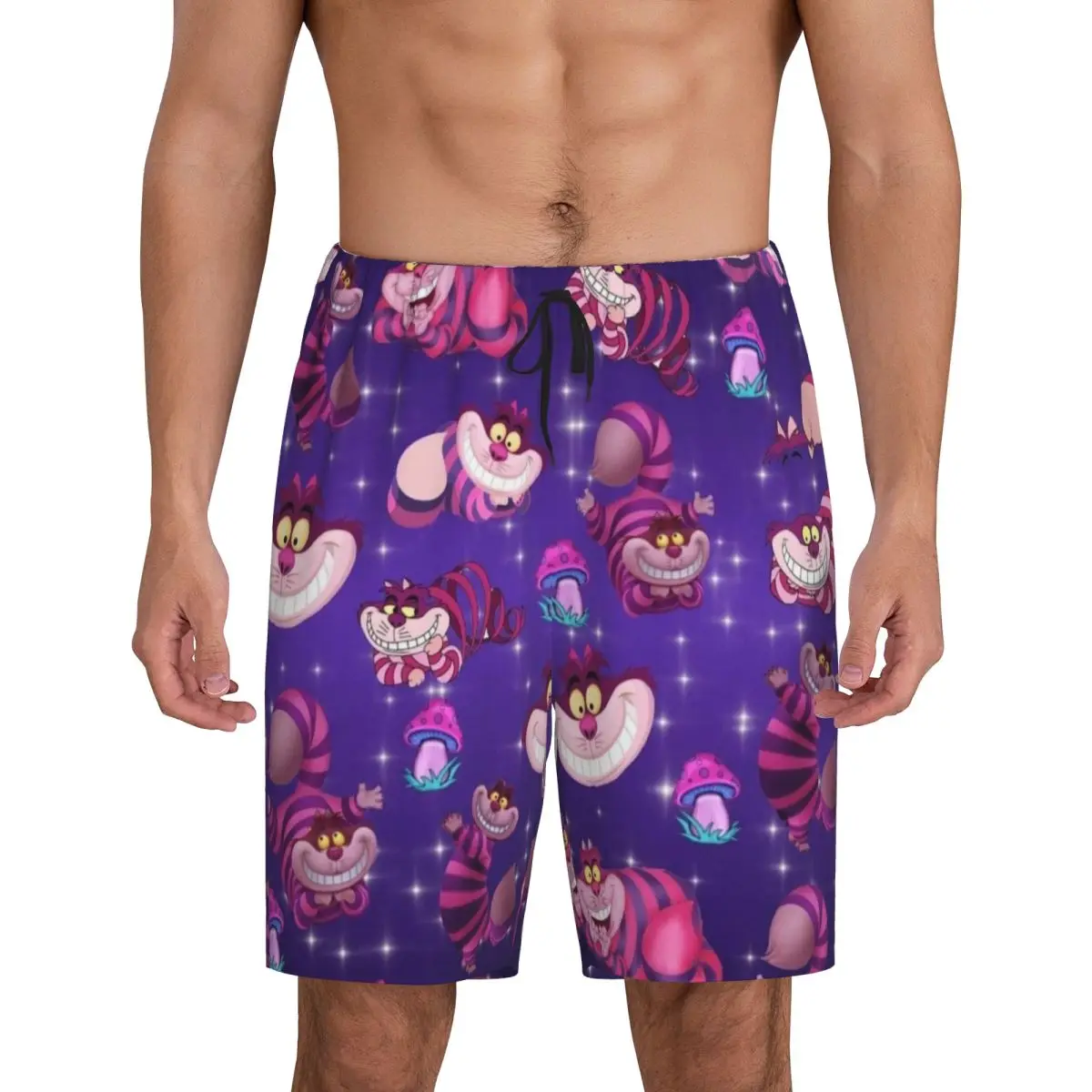 

Custom Alice In Wonderland Cheshire Cat Pajama Shorts Sleepwear Men Elastic Waistband Sleep Lounge Short Pjs with Pockets