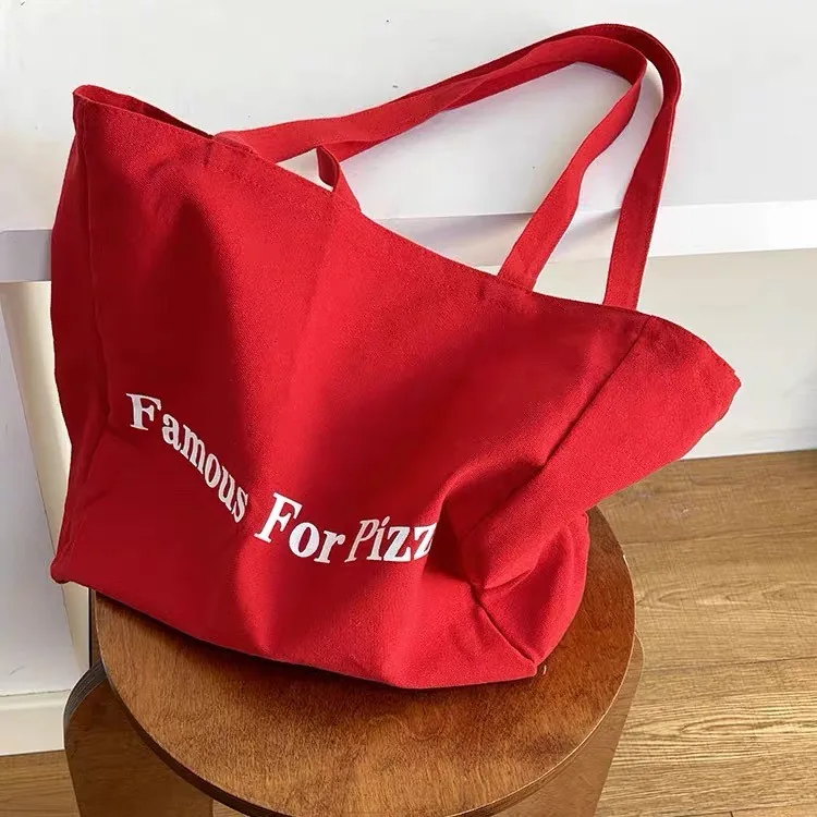 

2025 Fashion New Red Letter Shoulder Tote Leisure Student Niche Commuter Large Capacity Canvas Bag Shoulder Bag Women