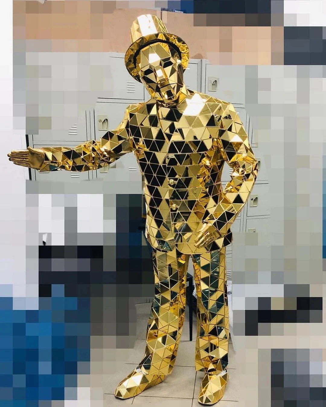 مرآة فضية رجل عرض البدلة هالوين الذهب ملهى ليلي قبعة حفلة تأثيري عيد الميلاد الملابس اليد مخيط بار المرحلة زي