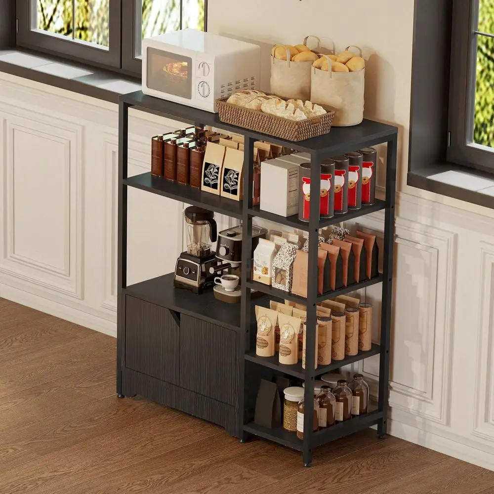 

Microwave Stand With Storage Cabinet,Bakers Rack For Kitchen,5Tier Coffee Bar With Shelves,Free Standing Farmhouse Microwave Ov