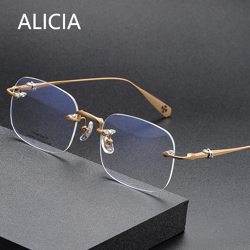 

New Ultra Light Rimless Titanium Eyeglass Frames Fashion Retro Luxury Spectacle Myopia HyperopiaOptical Prescription Frames