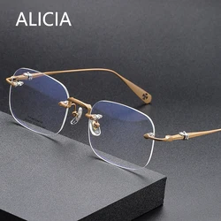 New Ultra Light Rimless Titanium Eyeglass Frames Fashion Retro Luxury Spectacle Myopia HyperopiaOptical Prescription Frames
