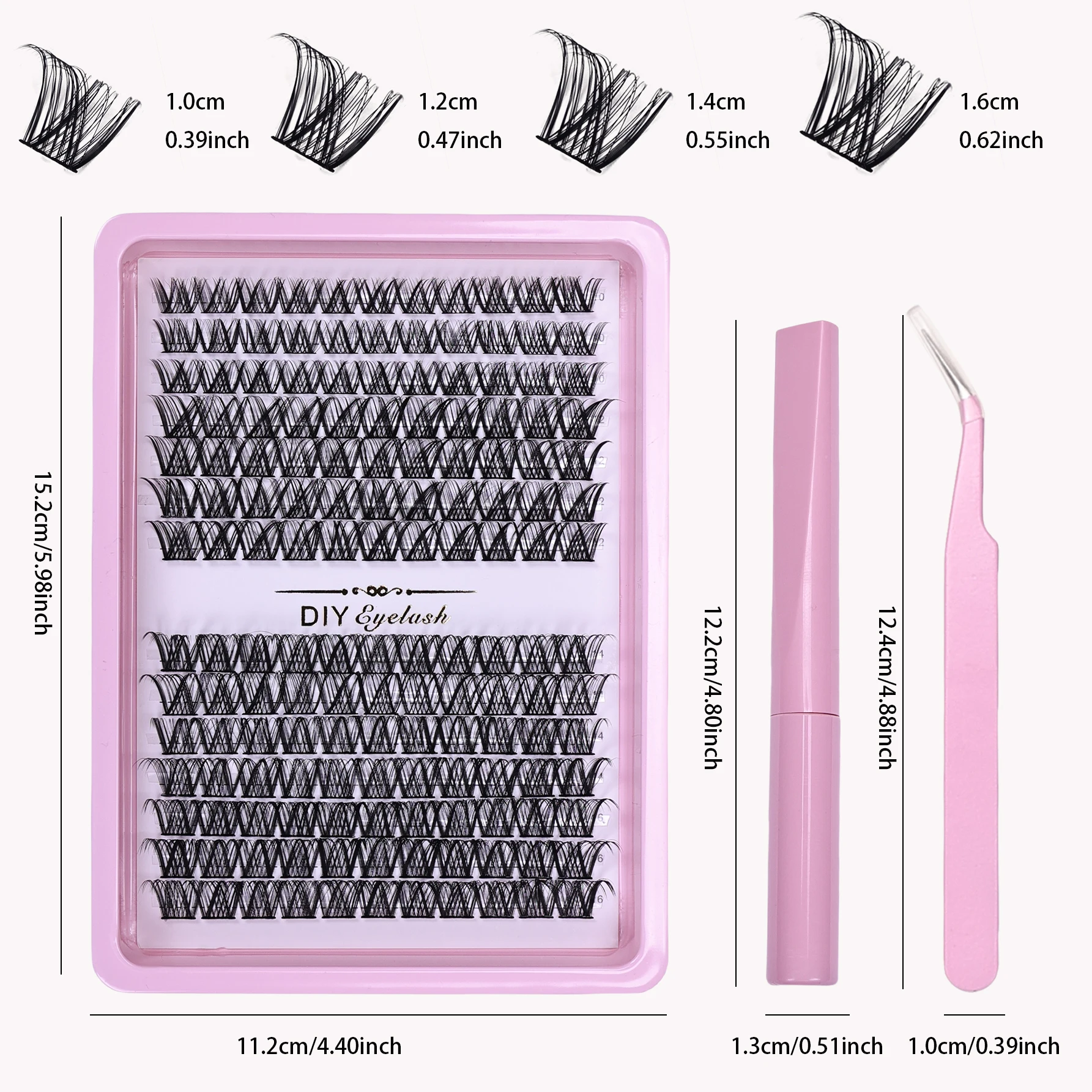 154 peças kit de extensão de cílios postiços diy com adesivo de cílios e selante e pinças, conjunto de cílios individuais de curvatura d