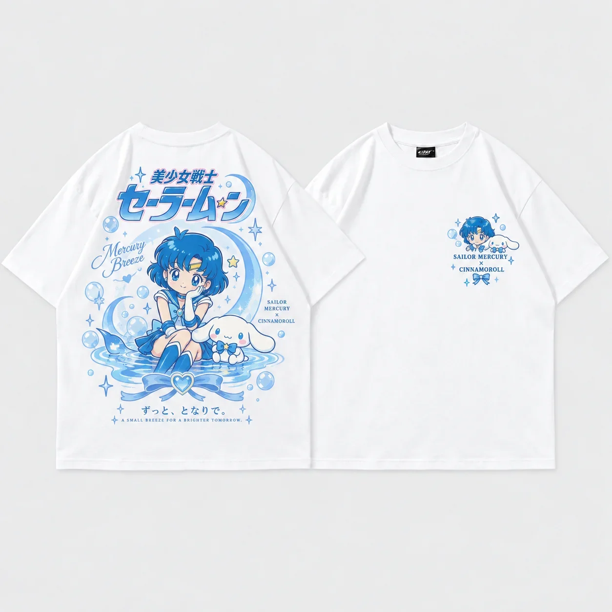 Sanrio Hello Kitty Sailor Moon Parent Child Tee Men's Women's White Retro Cool Art Print Oversized Short Sleeve Streetwear Top
