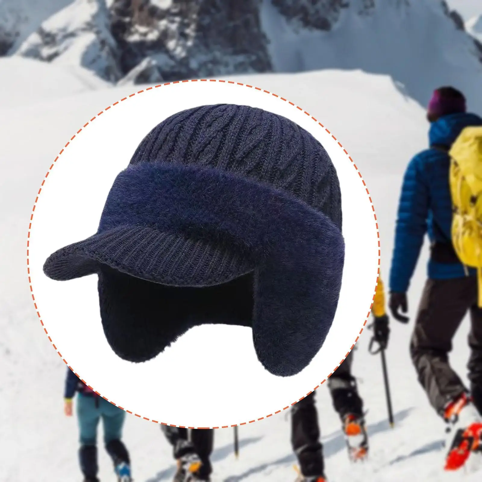 Cycling Hat for Men with Ear Flaps Warm Fleece Knit Cap Winter Headgear for Jogging Hiking Camping Outdoor Activities